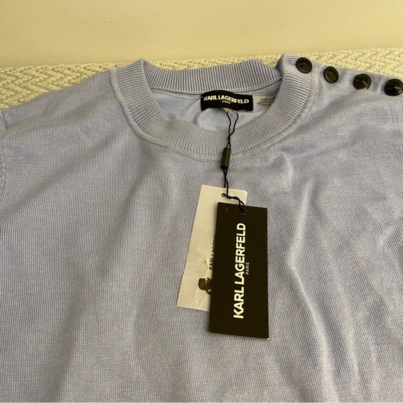 Karl Lagerfeld Periwinkle Ruffle Sleeve Button shoulder Blouse Size Large - Picture 7 of 9